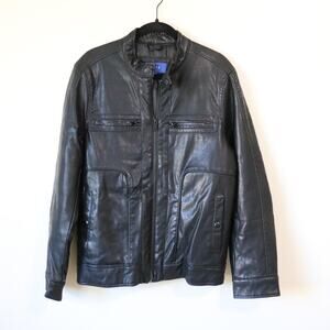 NWOT Men's Black Faux Leather Motorcycle Moto Jacket Lined Warm Small